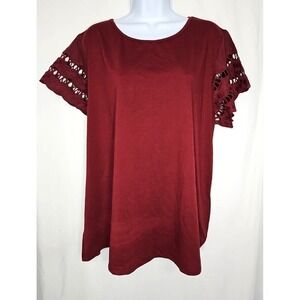 Agnes Orinda Women's Lightweight Maroon Pullover Short Sleeve Top Size 2X - NWT